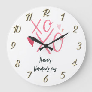 Relógio Grande Corações Rosa "XOXO" Feliz Dia dos Namorados 