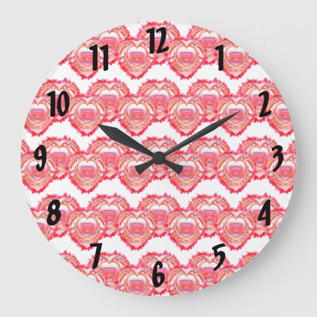 Relógio Grande Corações Testados Multiplicados Sobre Branco (Frente)