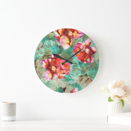 Relógio Grande Coral Floral Azul Turquesa - Travesseiro Boho Vint