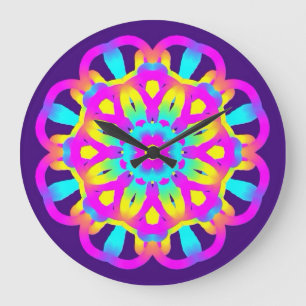 Relógio Grande Corante roxo, rosa e amarelo