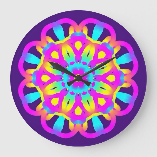 Relógio Grande Corante roxo, rosa e amarelo (Frente)