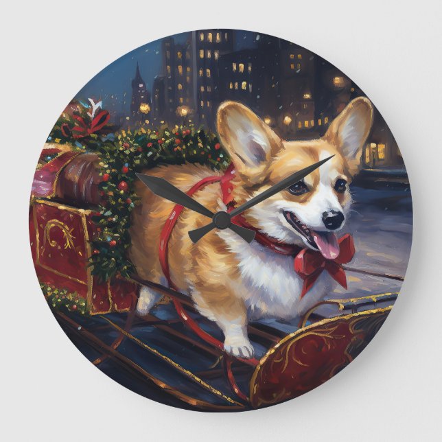 Relógio Grande Corgi Christmas Fesason Season (Frente)