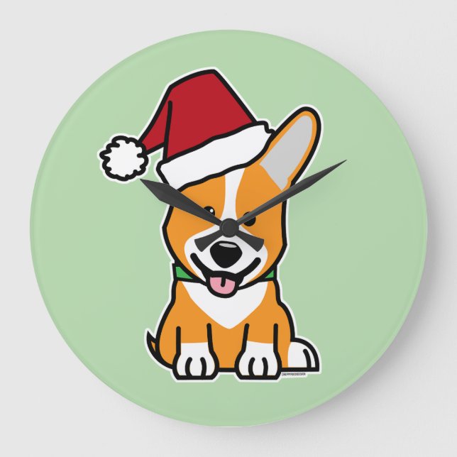 Relógio Grande Corgi dog puppy Pembroke Welsh Christmas Santa hat (Frente)