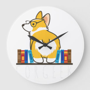 Relógio Grande Corgi - Nerd de Livro Engraçado Corgeek - Gift. Ca