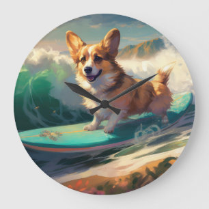 Relógio Grande Corgi  Pintura de Surf na Praia