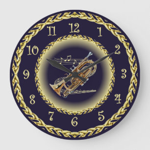 Relógio Grande Cornet ~ Rolagem Musical ~ Dourado/Marinho Azul ~