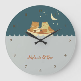 Relógio Grande Coruja e Pussycat (Azul marinho)