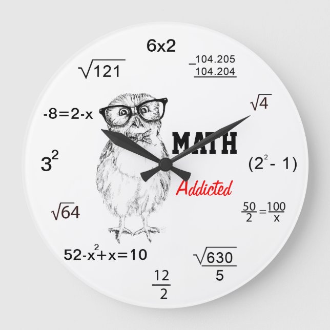 Relógio Grande Coruja nerdy viciada em matemática (Frente)
