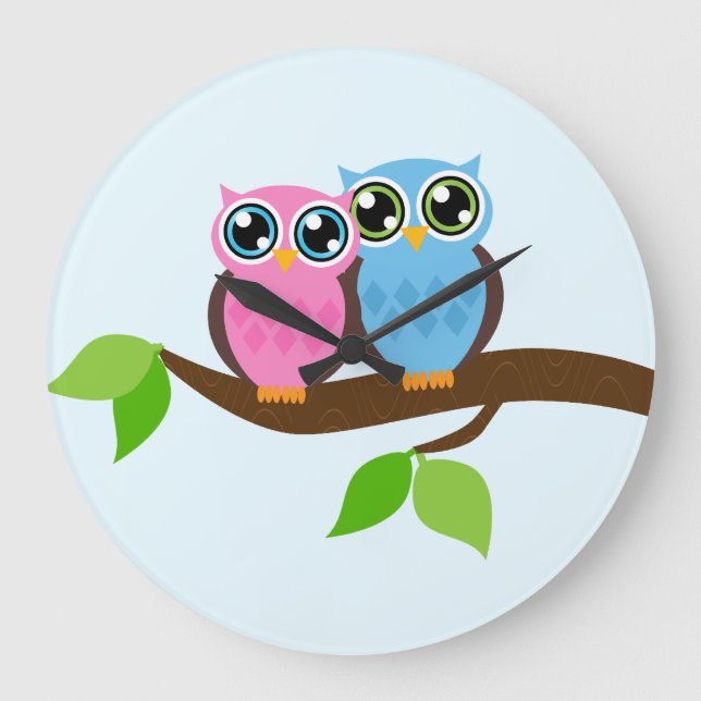 Relógio Grande Corujas românticas doces (Frente)