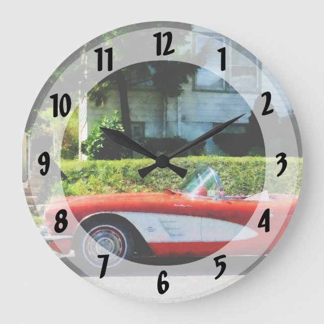 Relógio Grande Corvette Vermelho e Branco Convertível (Frente)