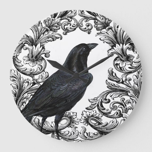 Relógio Grande corvo preto-de-halloween (Frente)