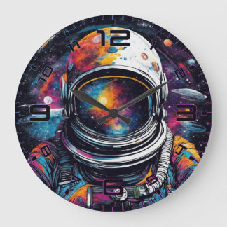 Relógio Grande Cosmic Voyager Astronaut Nebula Wall Clock