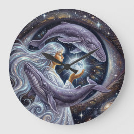 Relógio Grande Cosmic Whale and the Girl | Surreal Wall Clock
