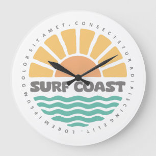 Relógio Grande Costa de Surf Pôr do Sol Vintage Design Retro