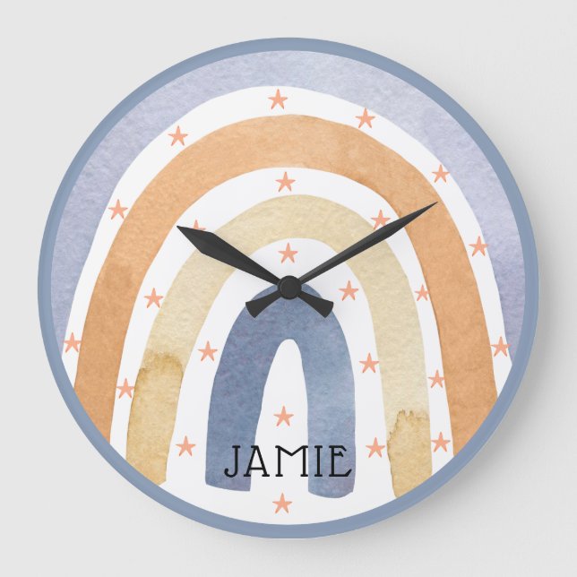 Relógio Grande Cotovelos e estrelas de aquarela personalizados (Frente)