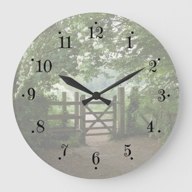 Relógio Grande Country Farmhouse Garden Meadow Gate Wall Clock (Frente)