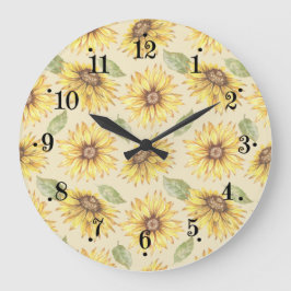 Relógio Grande Country Sunflower Meadow Design Wall Clock