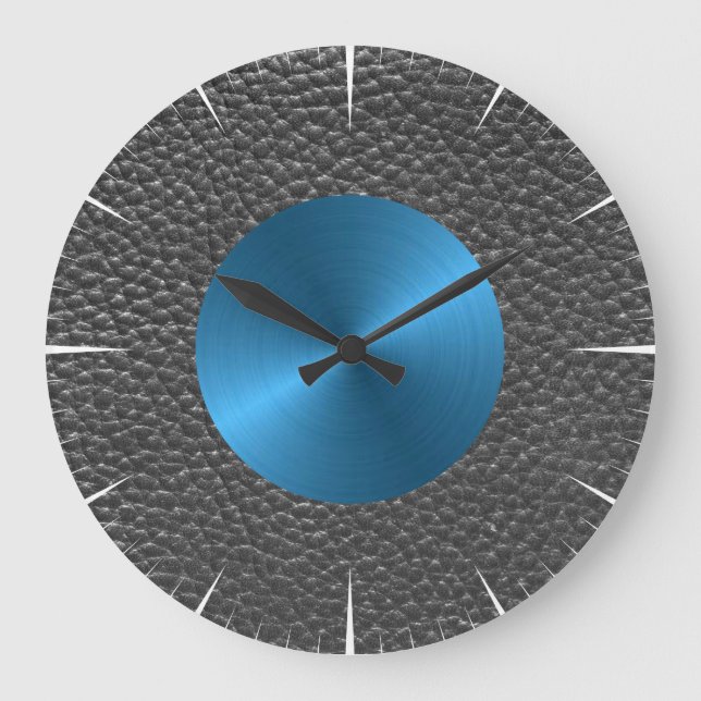 Relógio Grande Couro e Impressão de aço azul (Frente)