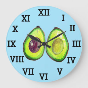 Relógio Grande Cozinha Avocado Comida de Aquarelas Saudáveis Vege