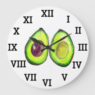 Relógio Grande Cozinha Avocado Comida de Aquarelas Saudáveis Vege