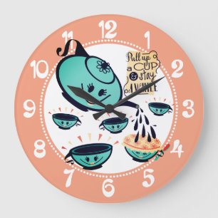 Relógio Grande Cozinha chá de chá com chá retrô
