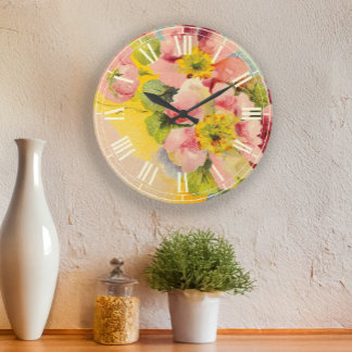 Relógio Grande Cozinha Floral Vintage com Estilo Retro