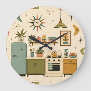 Relógio Grande Cozinha Retro Atômica Moderna de Meados do Século