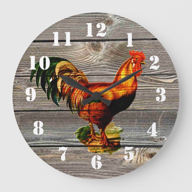 Relógio Grande Cozinha Rustic Country Rooster (Frente)