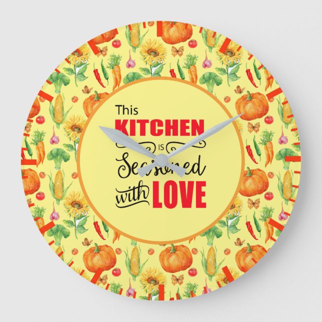 Relógio Grande Cozinha Vedada Com Padrões Vegetais De Amor (Frente)