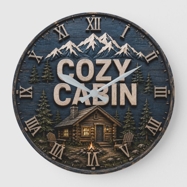 Relógio Grande Cozy Cabin Rustic Mountain Log Cabin Lodge (Frente)
