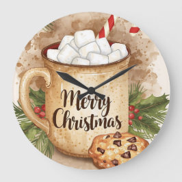 Relógio Grande Cozy cocoa merry christmas holly cookie festive