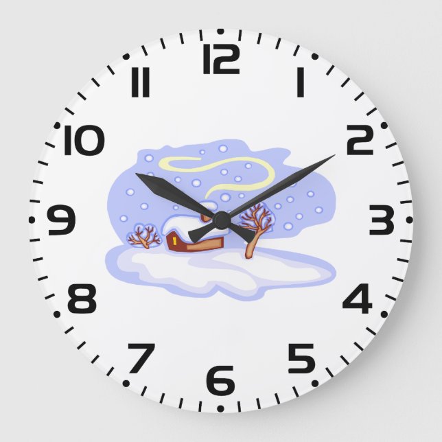 Relógio Grande Cozy Winter Cabin in Snow Frosty Landscape (Frente)