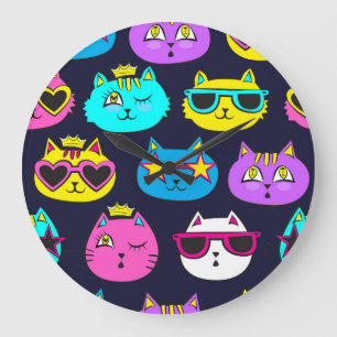 Relógio Grande Crachás de gato, têxteis de pop