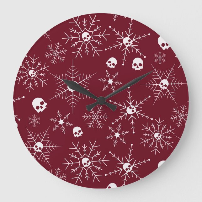 Relógio Grande Crânio assustador Creepmas Flocos de neve vermelho (Frente)