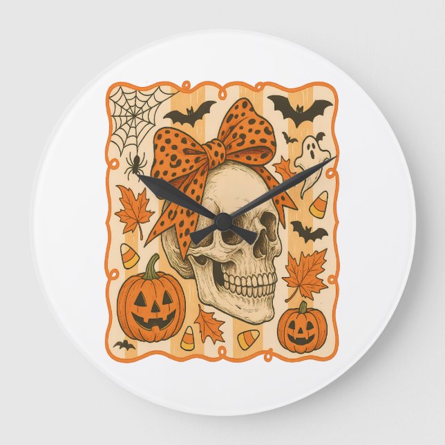 Relógio Grande Cranio Assustador de Halloween (Frente)