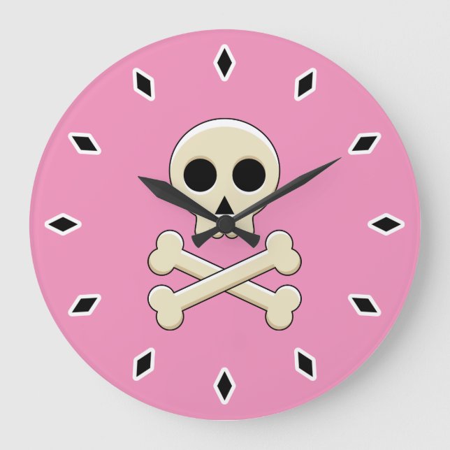Relógio Grande Crânio com Ossos (Frente)