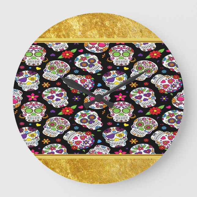 Relógio Grande Crânio de açúcar Assustador e sangramento intimida (Frente)