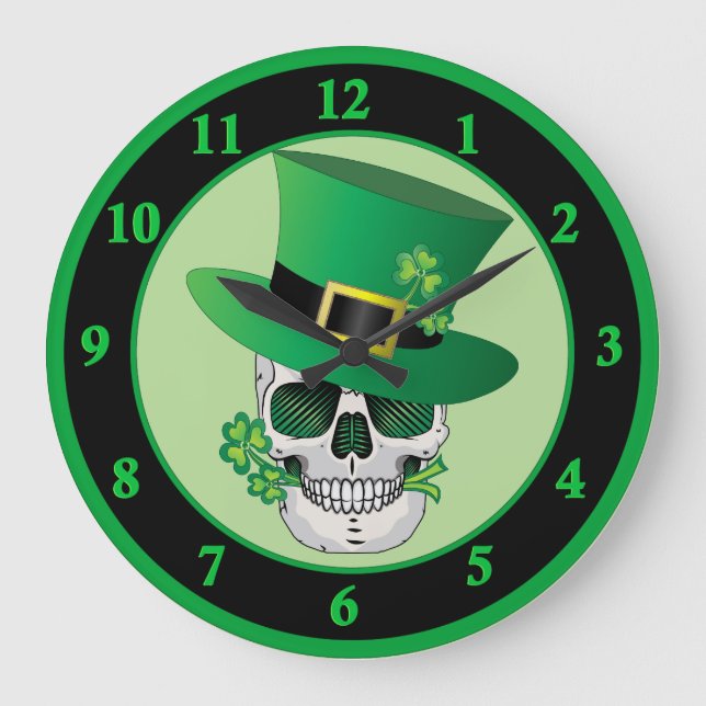 Relógio Grande Crânio de Leprechaun na Irlanda (Frente)