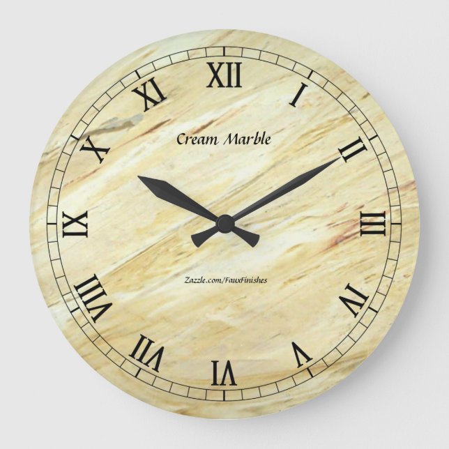 Relógio Grande Cream Marble Faux Finalizar Wallclock Round (Frente)