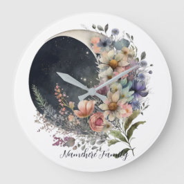 Relógio Grande Create Your Own Midnight Floral Crescent Moon