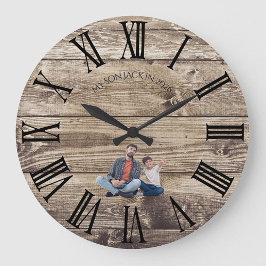 Relógio Grande Create Your Own Photo Rustic Wood Clock