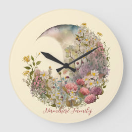 Relógio Grande Create Your Own Wildflowers Floral Crescent Moon