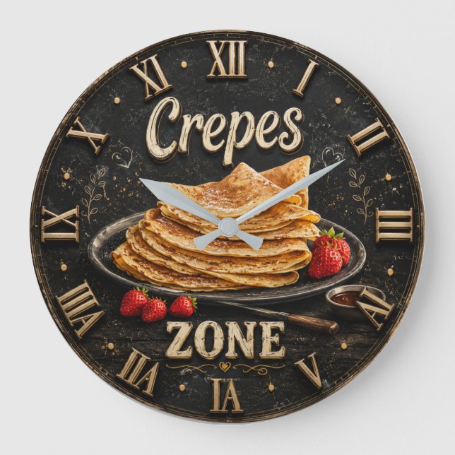 Relógio Grande Crepes Rustic Breakfast & Brunch Gift (Frente)