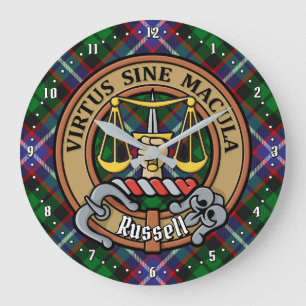 Relógio Grande Crest do Clã Russell sobre Tartan