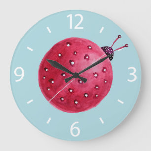 Relógio Grande Crianças Bonito de Ladybug com Abstrato de Aquare
