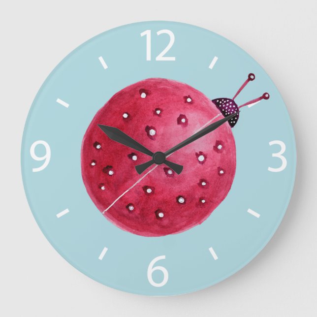 Relógio Grande Crianças bonito de Ladybug de Abstrato de Aquarela (Frente)