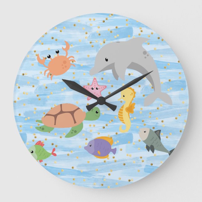 Relógio Grande Crianças divertidas animais do mar fofinhos de tar (Frente)