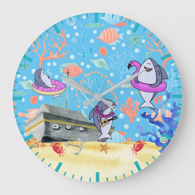 Relógio Grande Crianças do tempo do Deep Sea Sharep Party (Frente)
