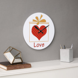 Relógio Grande Crianças Douradas do Coração Vermelho