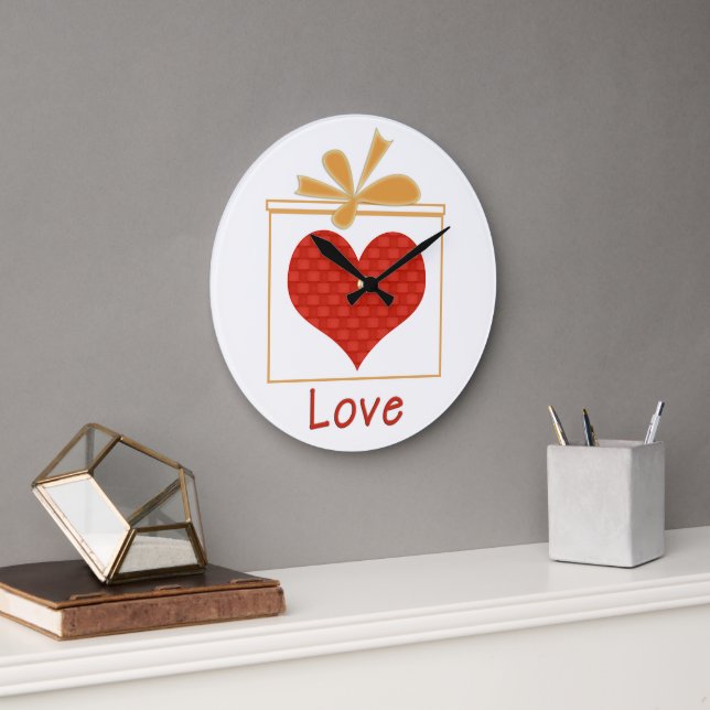 Relógio Grande Crianças Douradas do Coração Vermelho (Escritório)